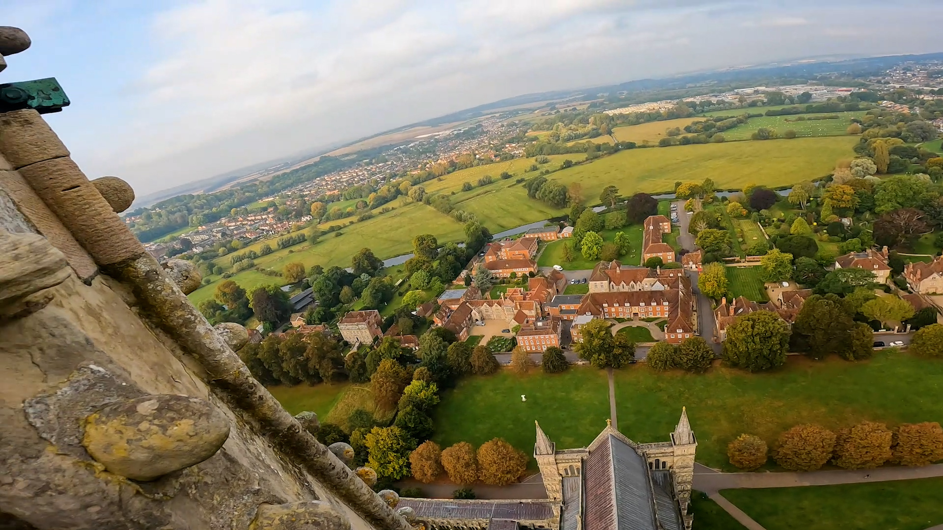 Watch Workers climb Salisbury Cathedral spire to replace lightbulbs